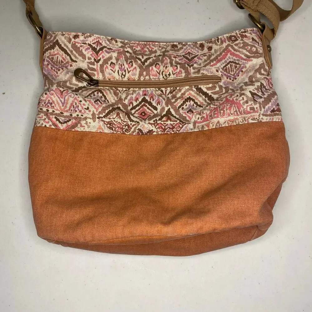 Sakroots Crossbody Shoulder Bag Brown Pink Siena Artist Circle Soft Bucket